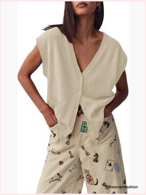 V-Neck Cardigan Sweater with Pockets, Button Down, Cap Sleeve, Regular Fit